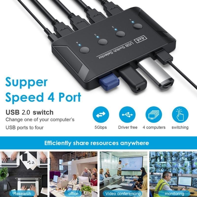 K32C USB KVM Switch USB2.0 Switcher KVM Switch for Windows10 PC Keyboard Mouse Printer 4 PCs Sharing 4 Device USB Switch
