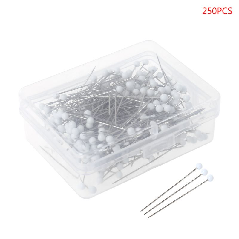 250pcs Round Glass Ball Head Pins DIY Quilting Tool Sewing Accessories School Office Stationery: White