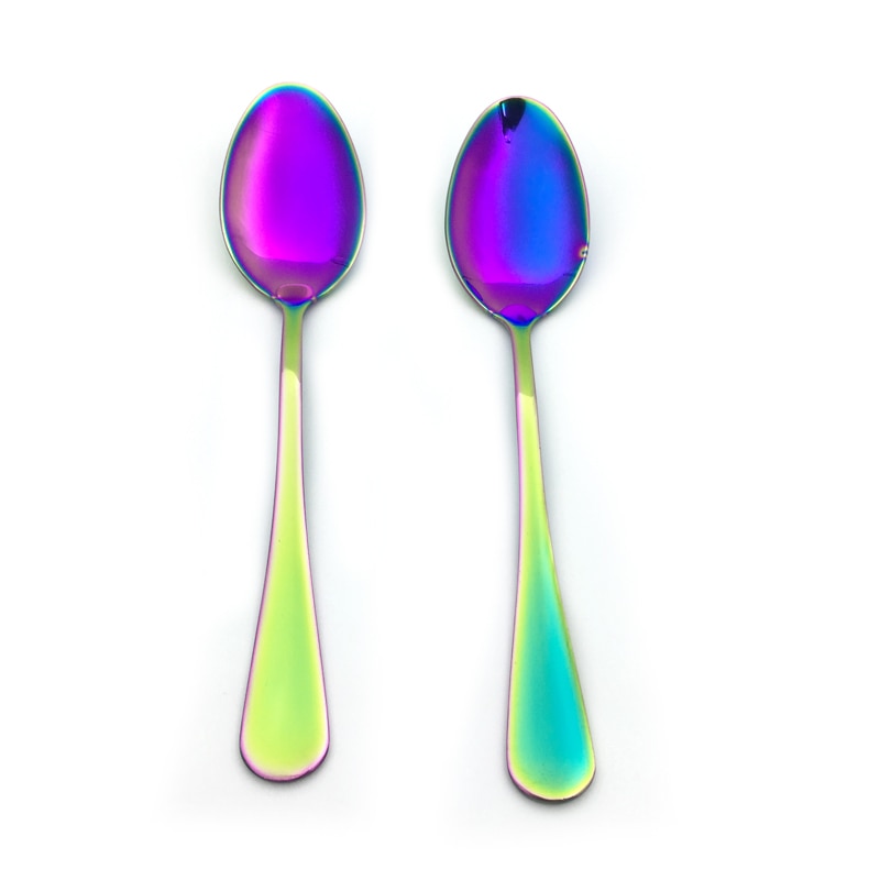 2-10pcs Stainless Steel Rainbow Tablespoon Large Dinner Spoon long handled Colorful Rice Spoon set Kitchen Dinnerware 8'' 20.5cm