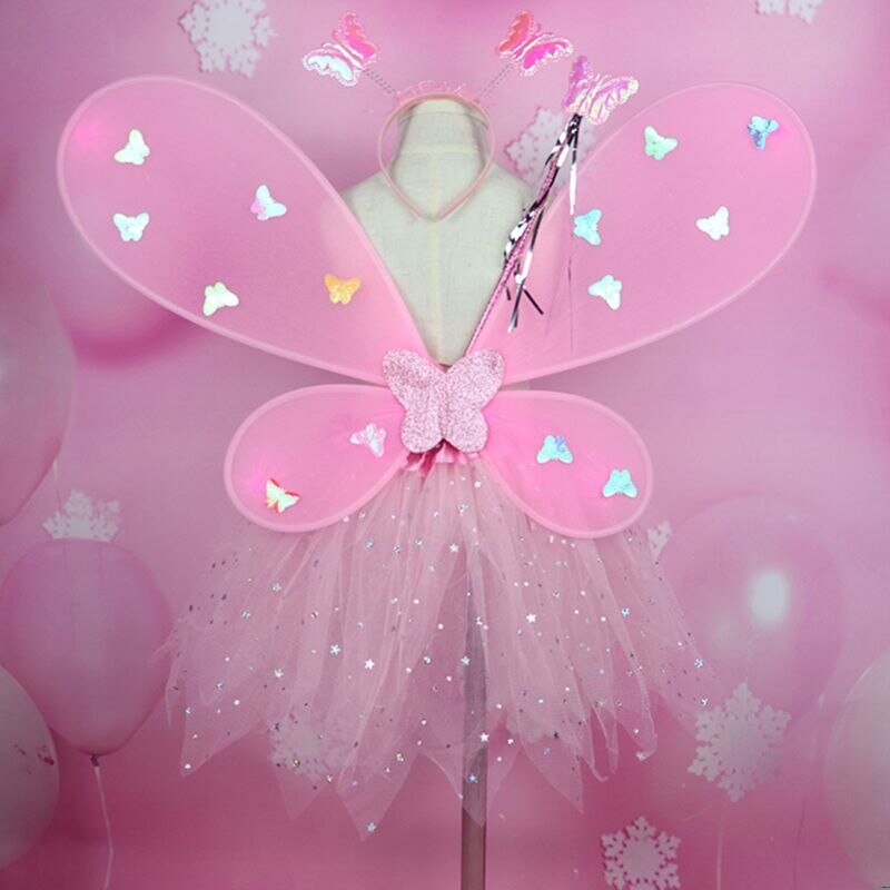 Søte barn kostymer ytelse rekvisitter gradient farge sommerfugl prinsesse englevinger fairy stick barn kle seg leker