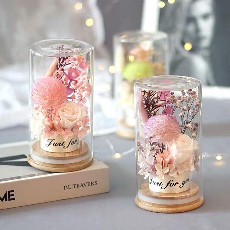 Preserved Flower Rose Glass In A Dome Dried Flower Bouquet For Valentine's Day Girlfriends Birthday Wedding