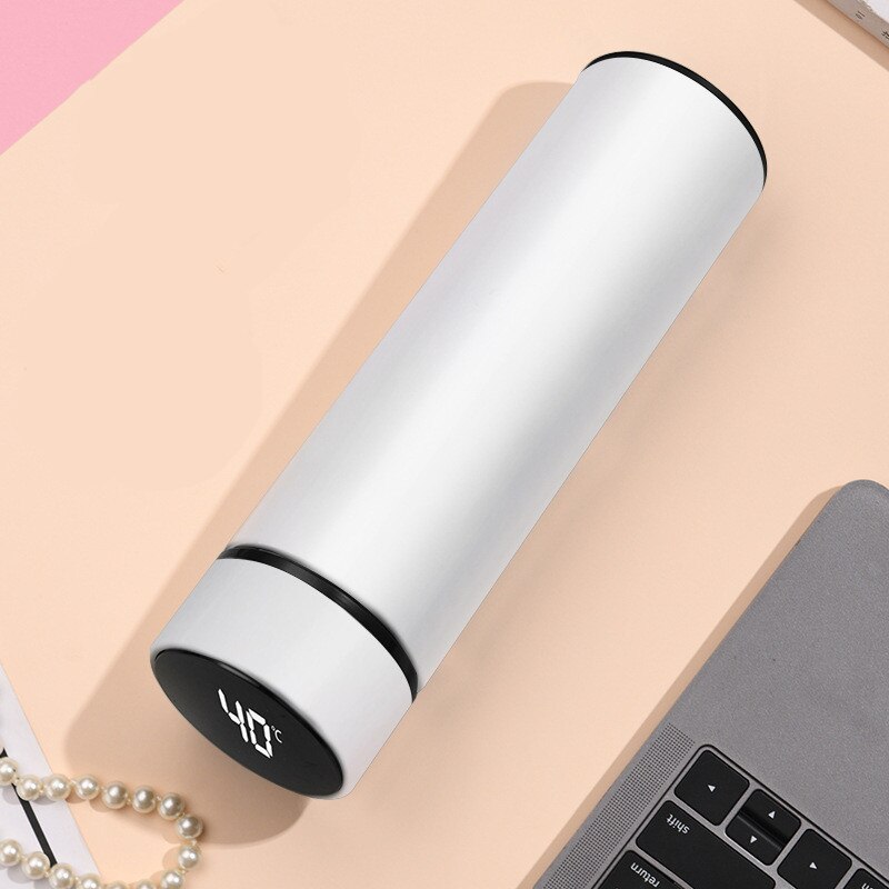 Intelligent Water Bottle Portable Male Female High-End Stainless Steel Smart Water Bottle Touch Display Temperature Cups 500ML: white