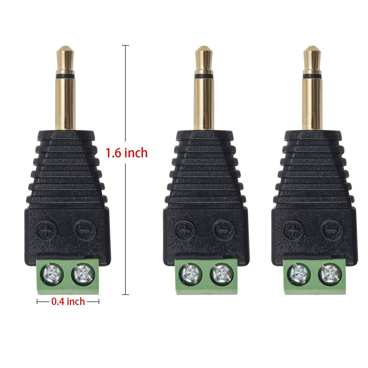 3pcs Adapter Converter 3.5mm 1/8" TS Mono Male Plug To 2 Pin AV Screw Video AV AUX Balun Speaker Wire Screw Terminal Solderless