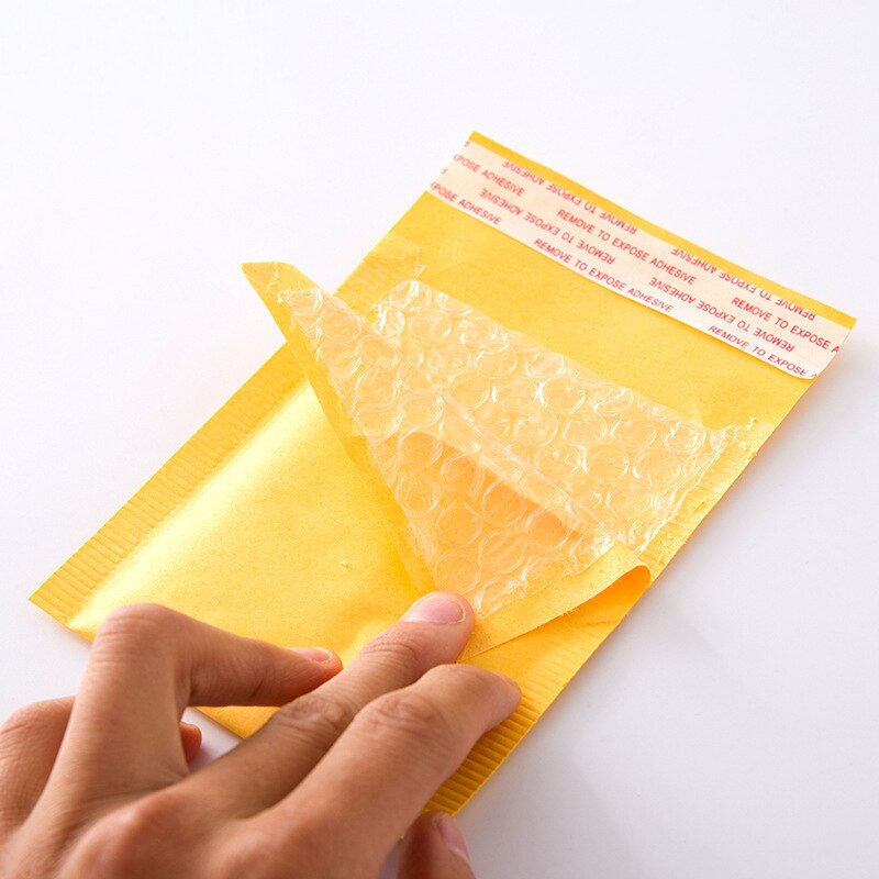 1 pièce ng collant jaune papier Kraft enveloppes à bulles sacs sac de Protection