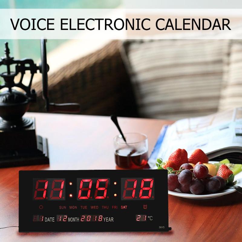 USB Digital Alarm Clock LED Electronic Clock Backlight Snooze Mute Voice Calendar Desktop Clock EU Plug