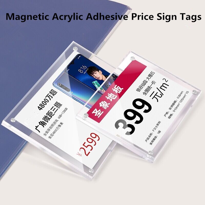 90*55mm Magnetic Mini Price Tag Label Holder POP Up Display Stand Acrylic Sign Holder Frame