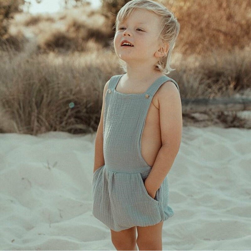sommer Casaul Nettes Art Baby Bodys Kleinkind Jungen Mädchen Solide Baumwolle Leinen Gesamt Baby Kleidung Lätzchen Hosen freundlicher Outfit