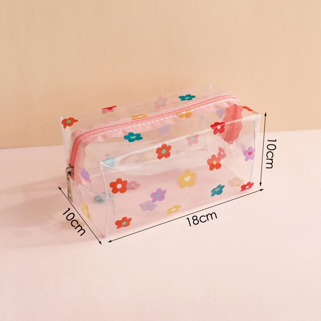 Vattentät transparent sminkpåse söt kosmetisk väska förvaringspåse klart fodral toalettpåse pvc dragkedja rese smink arrangör: Färgglad blomma