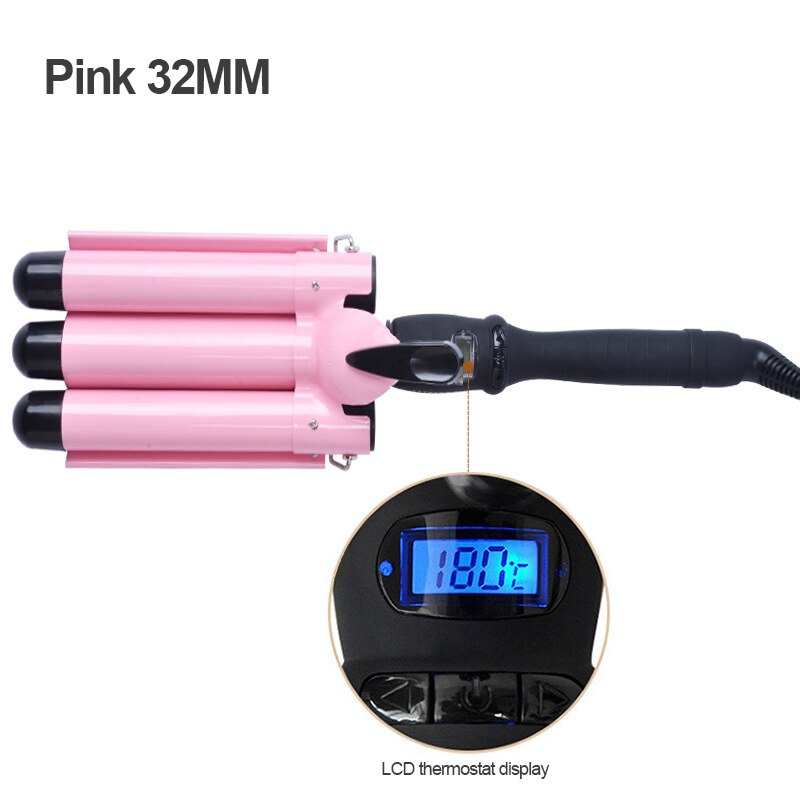 Hair Tools Curling Iron LCD Temperature Control Ceramic Triple Barrel Hair Styler Hair Waver Styling Hair Curlers: LCD screen 32MM / UK