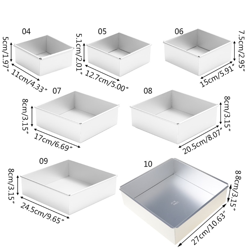 4-10 Inch DIY Square Non Stick Cake Pan Pie Loaf Toast Bread Mold Bakeware Tray