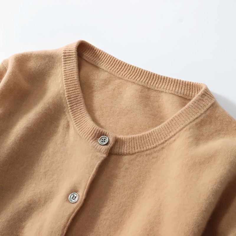 Cárdigans para mujer, suéter con cuello redondo, cárdigans tejidos de Cachemira para primavera y otoño, suéteres lisos de un solo pecho para mujer DF4934
