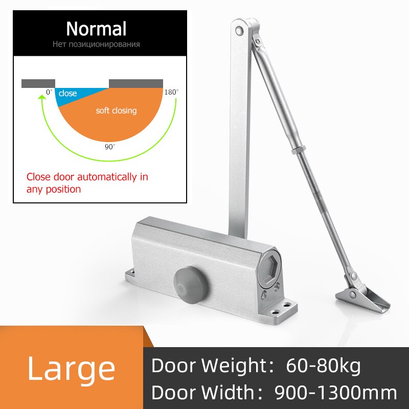 Automatyczne zamykanie drzwi, regulowana siła, urządzenie robić zamykania drzwi buforowych, zatrzymanie pozycjonowania 90 stopni, używane robić drzwi o wadze 25-80kg: srebro L