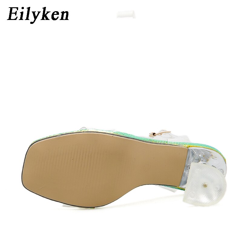 Eilyken serpentine kvinnor kristallklackar sandaler peep toe pumps höga klackar klar transparent rem bröllopssandaler skor rem