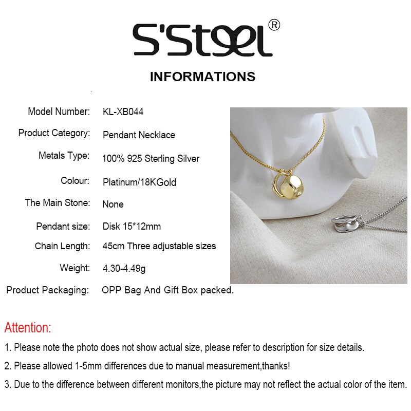 S'STEEL 925 Ciondolo In Argento Sterling Collana Irregolare Disco Colgantes Mujer Moda Collier Femme 2019 Donne di Accessori di Gioielli