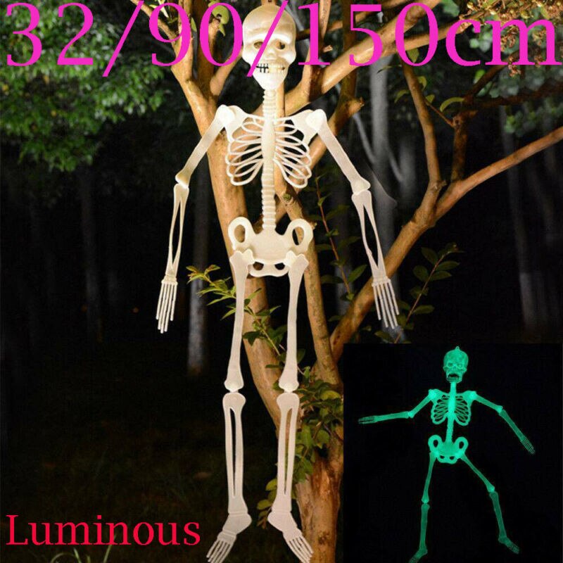 Halloween Prop Human Skeleton Luminous Full Size Skull Hand Life Body Body Poseable Anatomy Model Party Festival Decoration