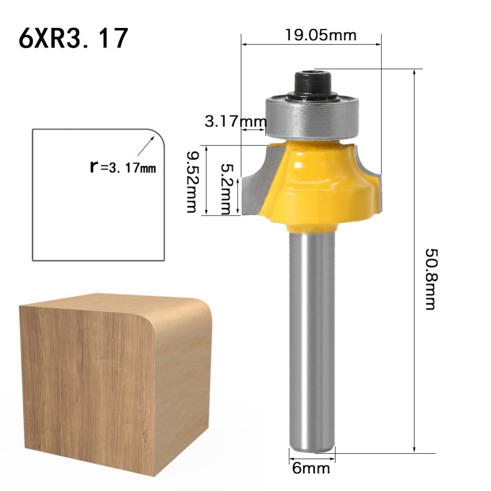 4 Stuks 6.35Mm 6Mm Schacht Hoek Ronde Over Rand Hout Router Bit 2 Fluit Hoek Ronde Cove Box bit Houtbewerking Tenon Cutter Tool: 6mm shank NO1