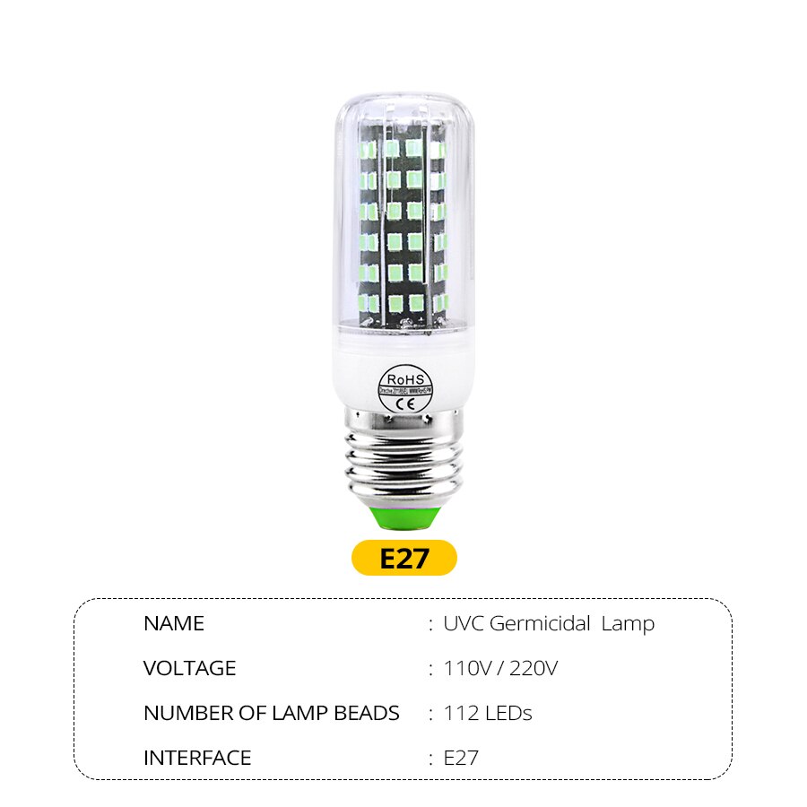 UVC Quartz Lamp E27 Ampoule LED E27 Quartz Lamp Ozone UV Sterilizer Light UV Sterilization Light Germicidal Disinfection Bulb