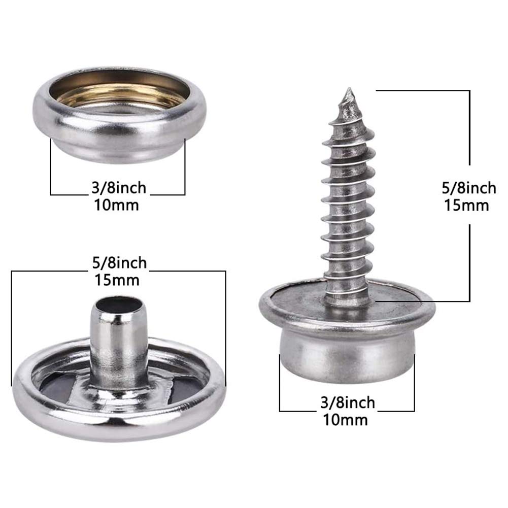 100/150-Pieces Stainless Steel Marine Grade Canvas and Upholstery Boat Cover Snap Button Fastener Kit w/Installation Tool