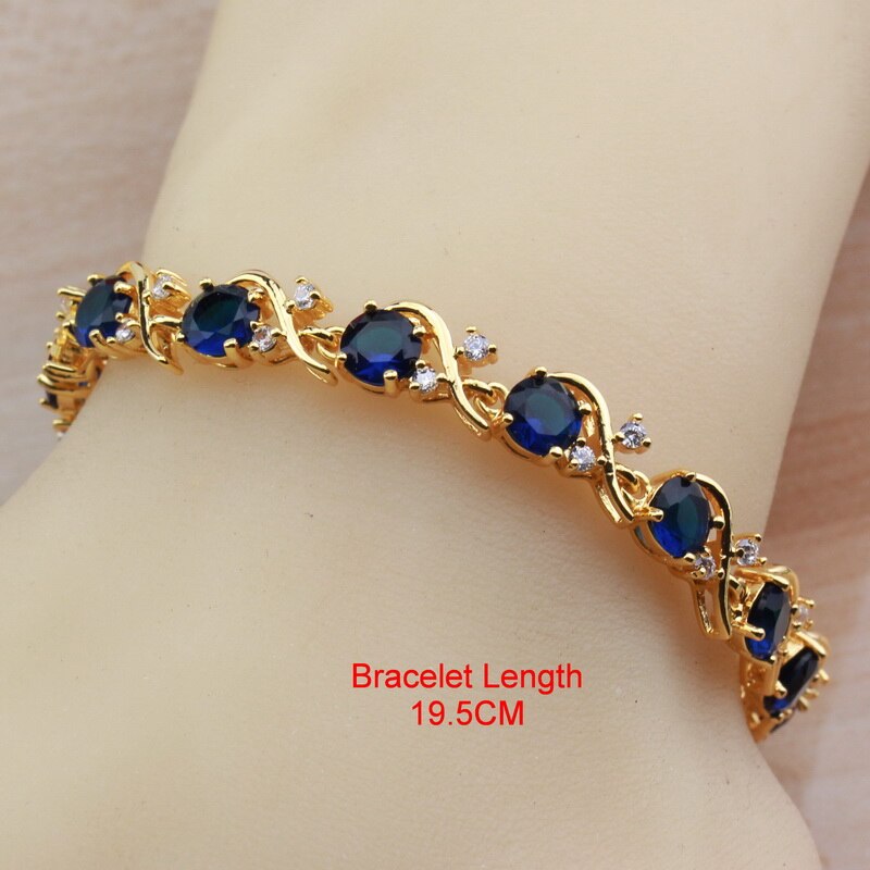 Amazing Round Blue Cubic Zirconia Yellow Gold Color Jewelry Sets For Women Africa Choker Necklace Bracelet Ring Sets