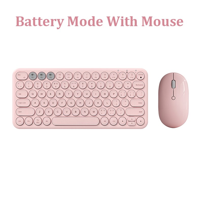 Bluetooth Silent Mini Gaming Keyboard Mouse Combo Round Button Magic Wireless Keyboard Mouse Kit For iPad iPhone Phone HP Laptop: pink set