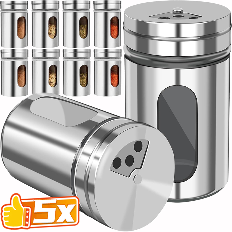 Tarro de condimentos multiusos, salero y azúcar de acero inoxidable con cubierta giratoria, contenedor de botella de especias y condimentos, utensilio de cocina