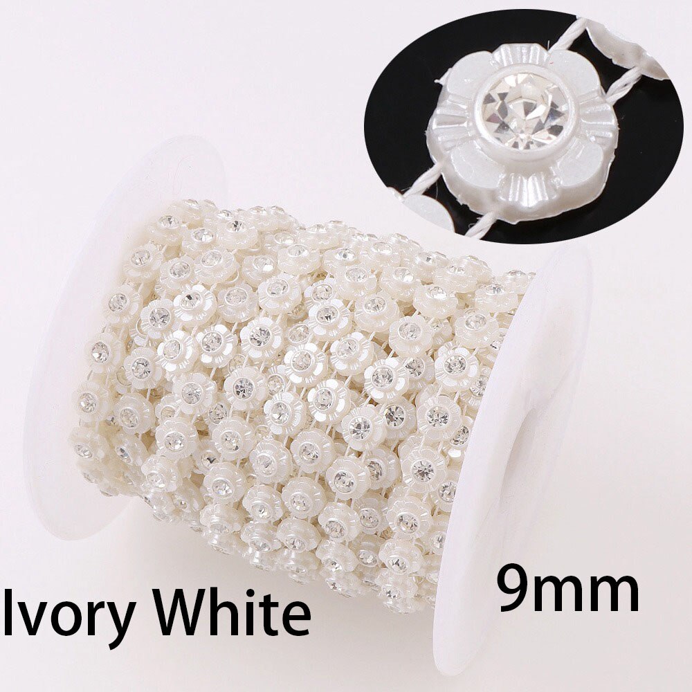 Línea de pesca con forma de flor, 1 yarda, cadena de cuentas de perlas de espalda plana Artificial para materiales de decoración para boda DIY, accesorio: 3