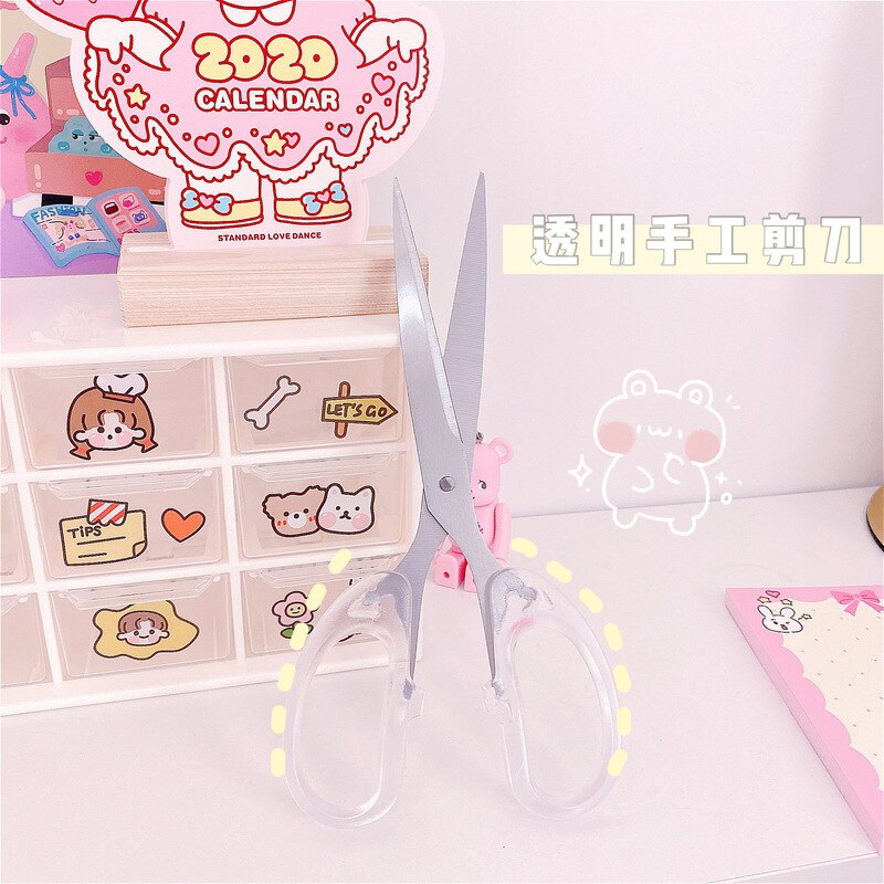 Simple Stainless Steel Scissors Transparent Plastic Art Scissors Paper Cutting Student Stationery Home Office DIY Craft Supplies