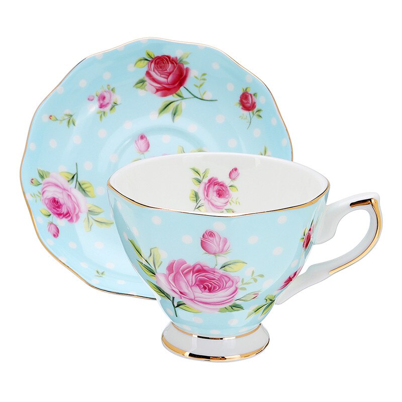 6 estilo 240ml azul rosa de británica de hueso taza de café de china y platillo Flor de cerámica juego de té Taza de té y platillo conjunto: Style 4