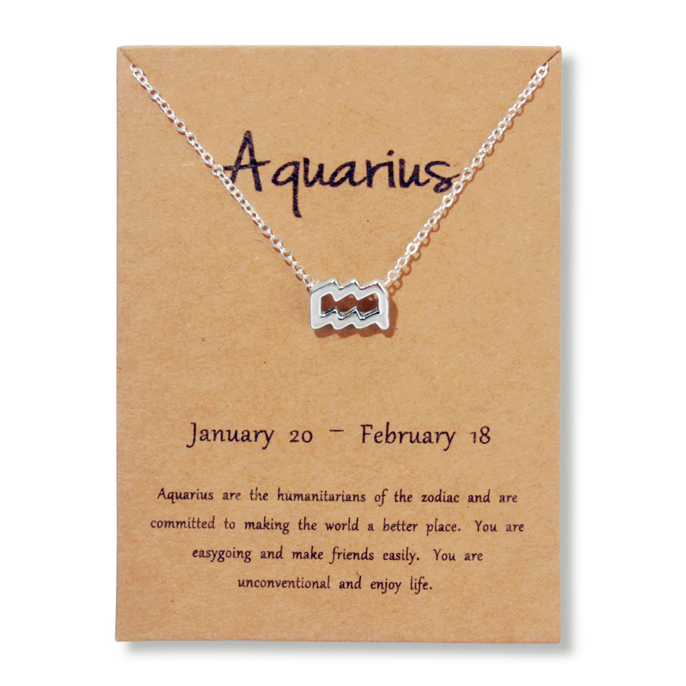 12signos do zodíaco joias de ouro, 12 constelações pingente colar para mulheres presentes de aniversário: Silver Aquarius
