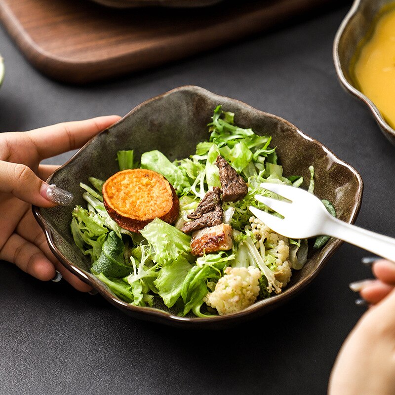 Ceramic Plates Set Dishes Bowl Tableware Vintage Japanese Style Cutlery Set Restaurant Dinnerware Set Home Plate Set