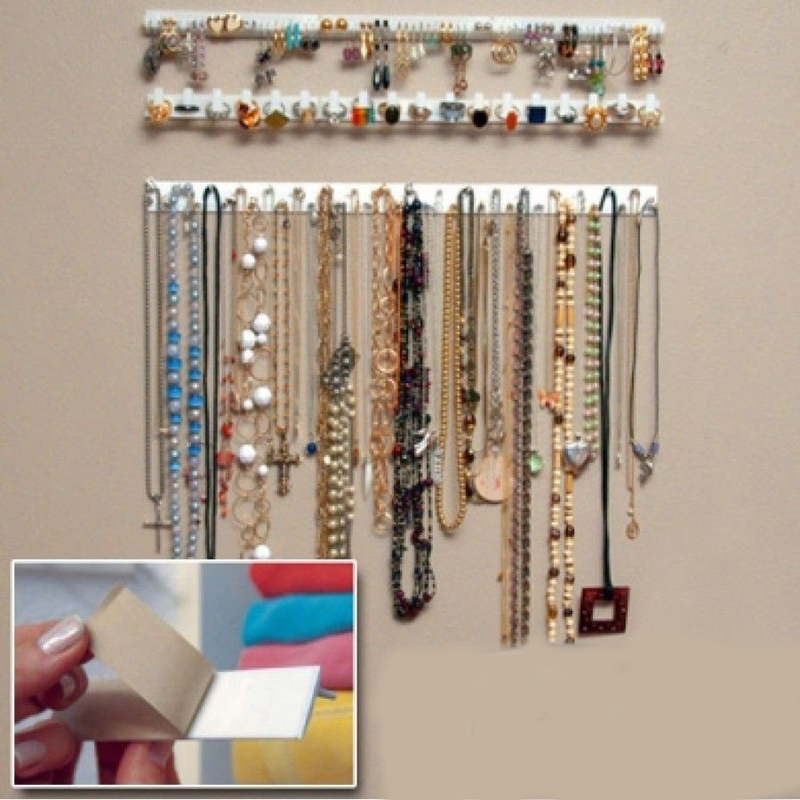 9 st självhäftande vägghängare förvaring smyckesdisplay smyckeskrokar hållare förvaringsorganisatör örhängen ring halsband hängare
