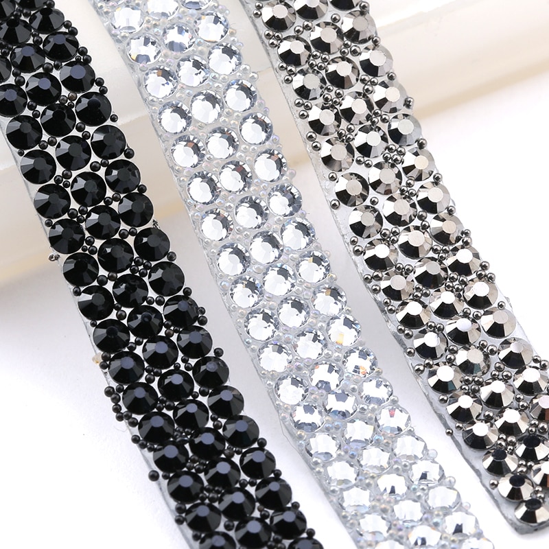 9Mm 3 Rijen Strass 1 Yard Crystal Glas Fix Naaien Trim Tape Applicator Lint Met Strass Applicaties Voor kleding