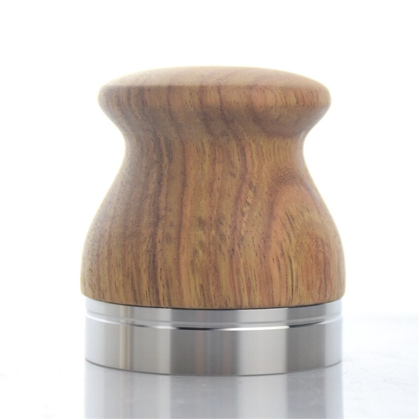 Empuñadura de café de madera 58mm Dalbergia Odorifera Mango en polvo martillo ajustable Acero inoxidable plano Bae Espresso herramientas de café: 53mm