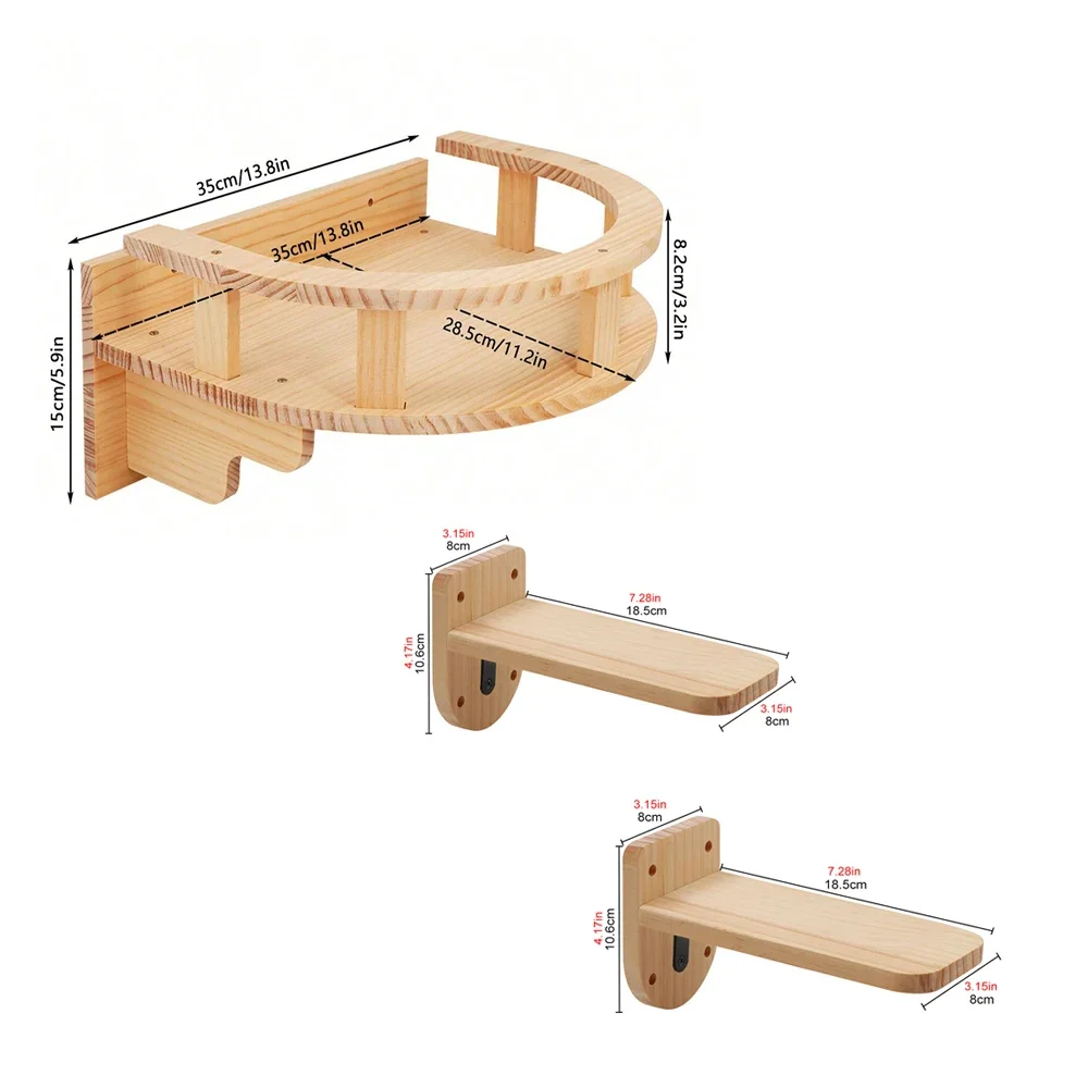 Wall Mounted Cat Climbing Wood Shelves Furniture Cat Bridge and Cat Hammock or Platform with Pedals for Kitten Perch and Rest: green