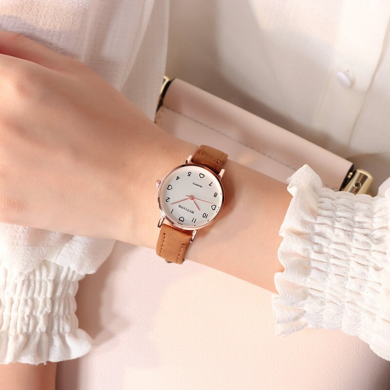 Eenvoudige Vintage Retro Dames Kleine Wijzerplaat Horloge Zoete Lederen Band Horloge Outdoor Sport Polshorloge Horloges Voor Vrouwen: Brown