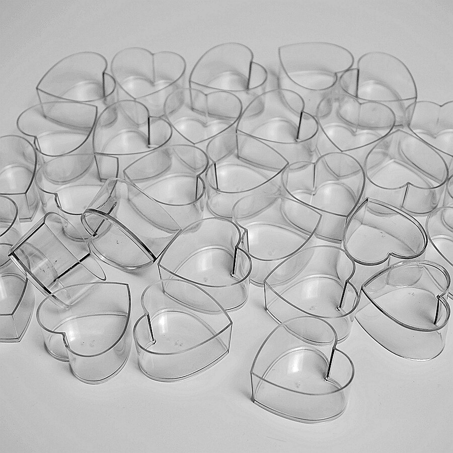 Hart Vorm Plastic Theelicht Cups/Kaars Houders 100 stuks met lont: Default Title