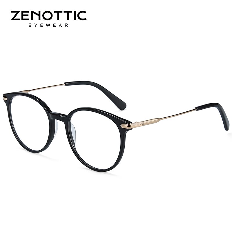 ZENOTTIC-gafas redondas Retro de acetato para mujer, montura transparente para miopía óptica, ultraligeras, Vintage: 001