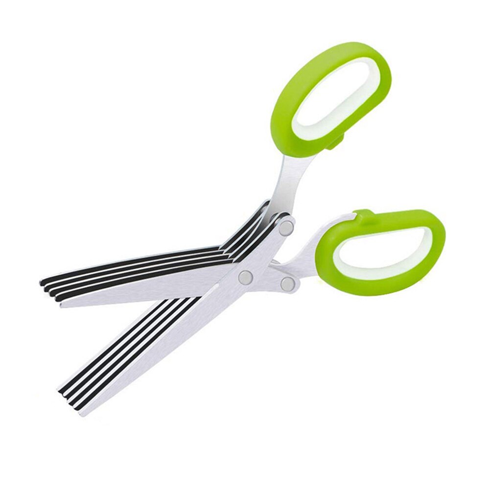 Herb Scissors with 5 Blades Kitchen Gadgets Cutter Chopper and Mincer Multipurpose Kitchen Scissors with Cover Brush Leaf Peeler