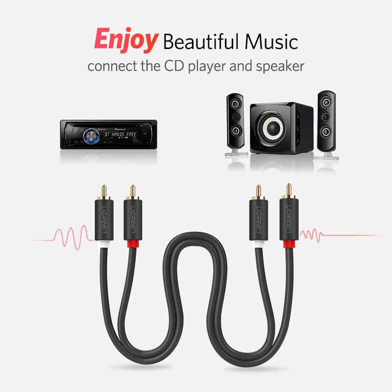 UGREEN 2RCA do 2 RCA z męskiego na męskie kabel Audio pozłacane kabel Audio RCA 2m 3m 5m do kina domowego TV DVD wzmacniacz CD Soundbox