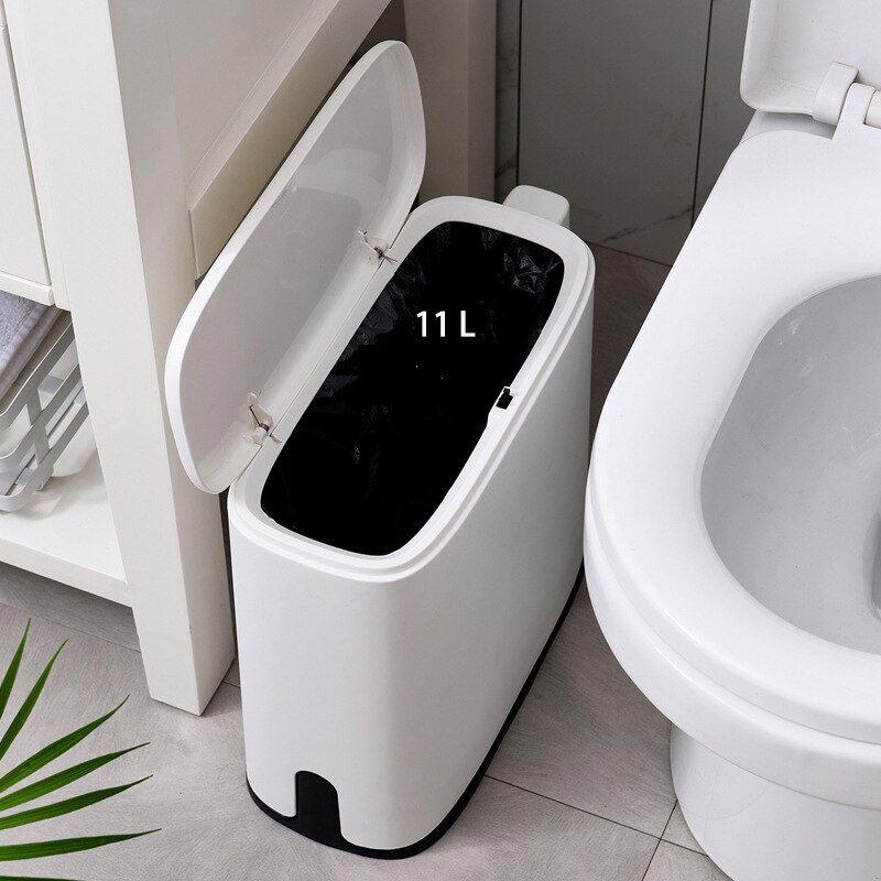 Simple Bathroom Corner Trash Can 11L Capacity With Bag Storage Press Open Plastic Kitchen Waste Bin Rectangle Dustbin Container