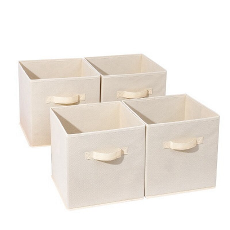 Collapsible Fabric Storage Cubes Organizer With Handles, Beige - Pack Of 6