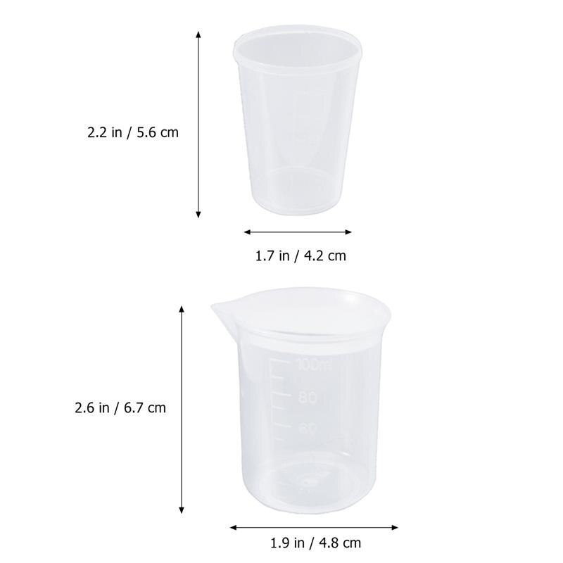 Vasos medidores para mascarillas, Set de tazas medidoras de 100 ml y 50ml, vaso de precipitados de polipropileno, vaso graduado de PP, artículos de laboratorio de plástico, 10 Uds.