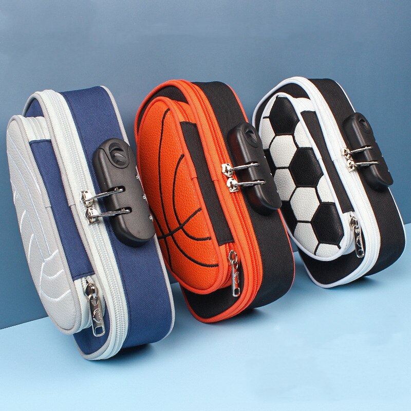 Trousse à crayons grande capacité pour garçons, étui à crayons de grande capacité, porte-stylo de basket-ball, boîte de papeterie, serrure à code, sac de rangement pour l&#39;école, le bureau et la maison