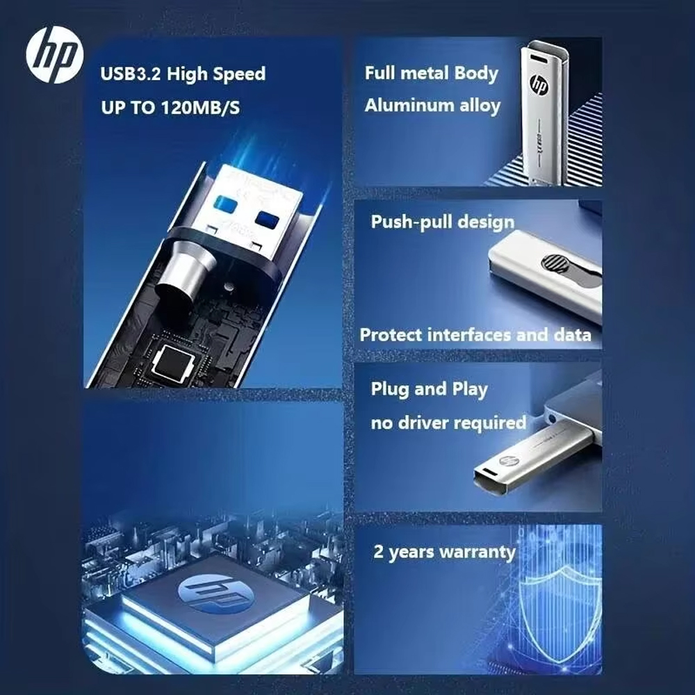 HP 32GB Flash Drive USB3.2 Disk 64GB 128GB 256GB Szybki zewnętrzny pamięć masowa Metal Pen Drive USB Sticks do komputerów stacjonarnych