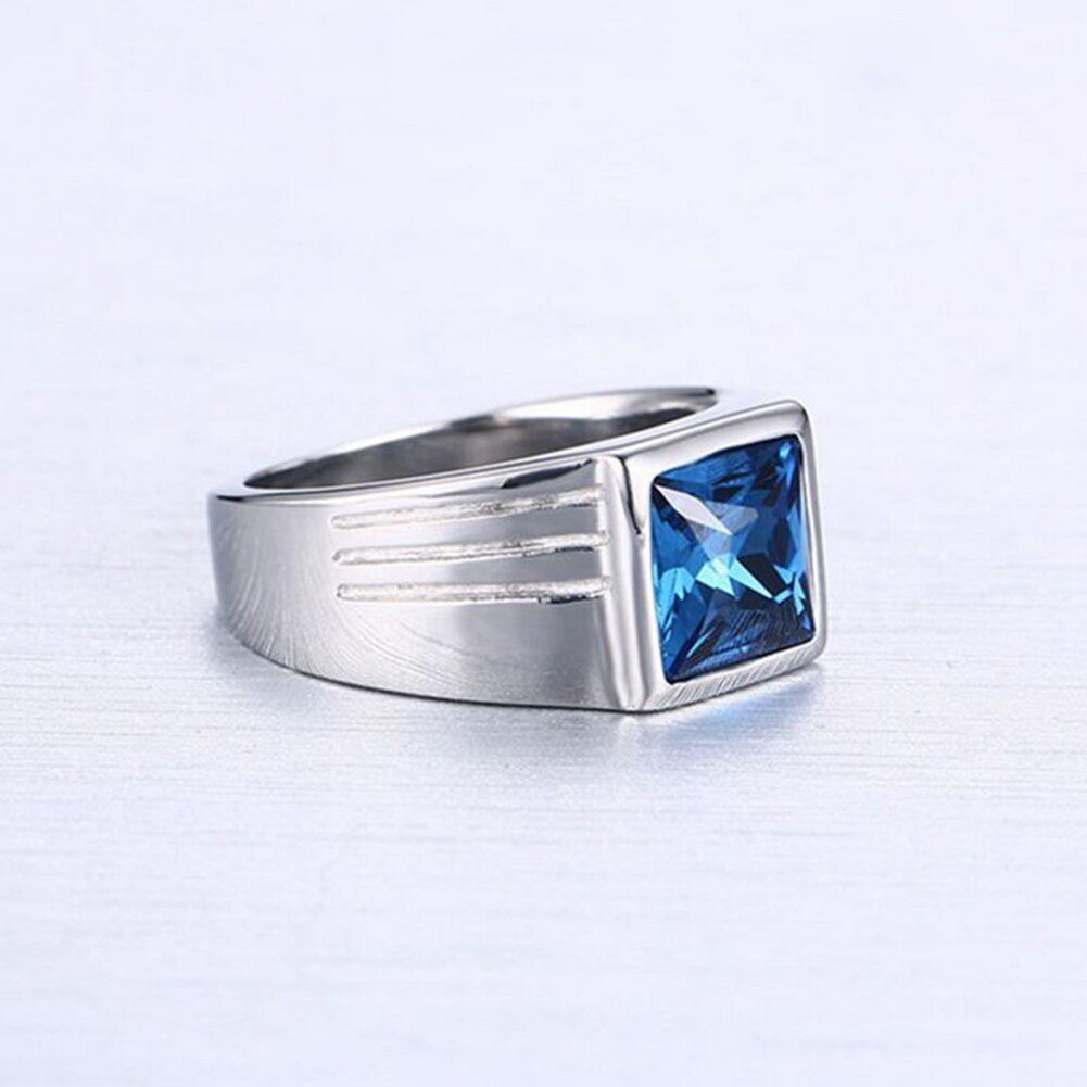 Men's Gorgeous Blue Square Rhinestone Wide Wedding Band Finger Ring Size