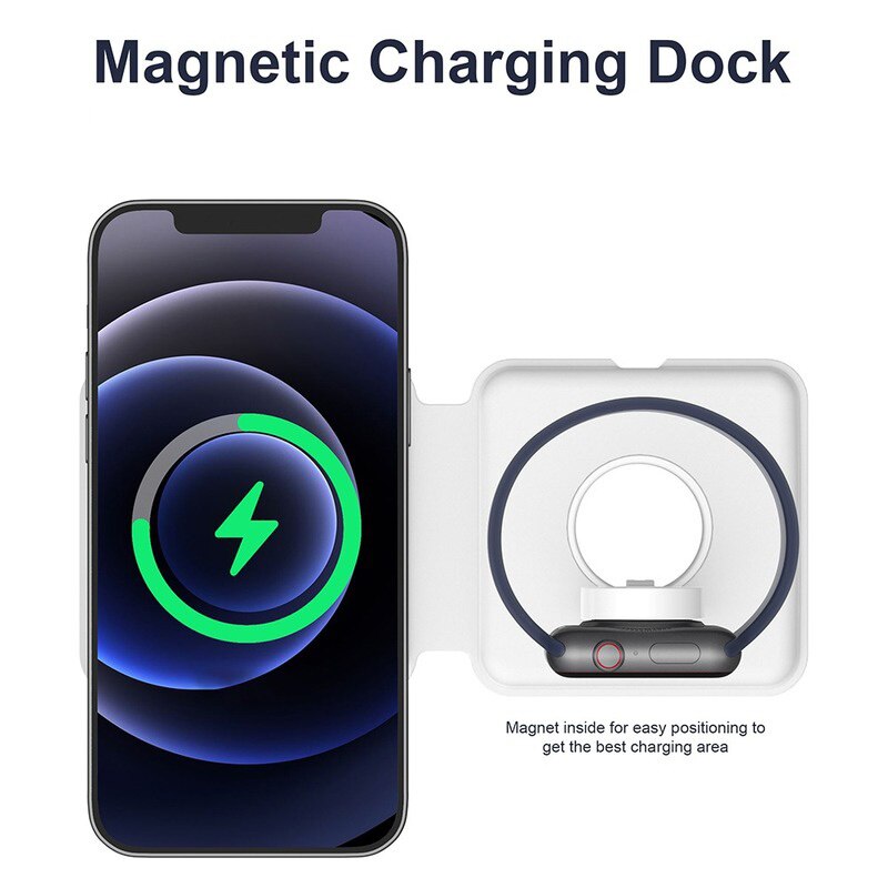 2 in 1 15W Magnetische Drahtlose Ladestation Für Apfel iPhone 12 Profi Max Uhr Macsafe Duo Ladegerät Pad faltbare Qi Ladung Dock