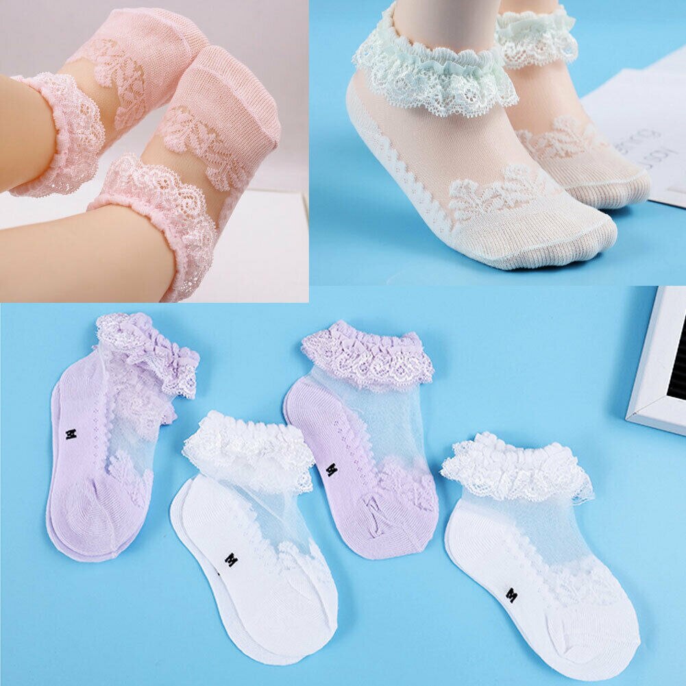 Lovely Super Cute Princess Lace Ruffle Frilly Ankle Socks-White Lace Mesh Baby Girl Socks 0-6Y