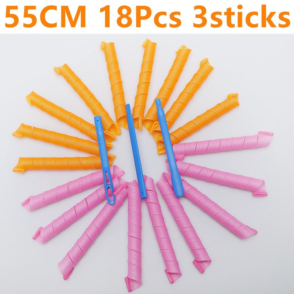 Hair Rollers Snail Shape Not Waveform 75CM 18Pcs 4 Sticks Spiral Round Curls Hair Curler Soft Hair Curler Bendy Hair Rollers DIY: 55CM 18Pcs 3sticks