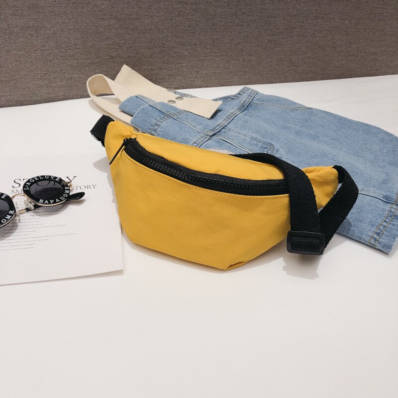 Kinderen Boy Girl Taille Verpakking Effen Rits Nylon Casual Outdoor Reizen Wandelen Taille Tas 6 Kleuren: YELLOW