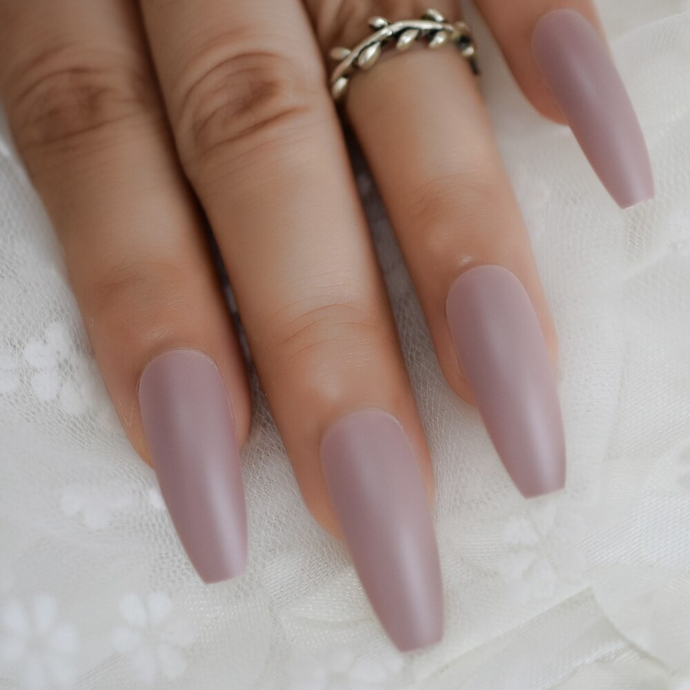 Lång glänsande fransk nagel naturlig naken helskydd plast konstgjorda naglar diy nageltips manikyr ballerina naglar: L5282